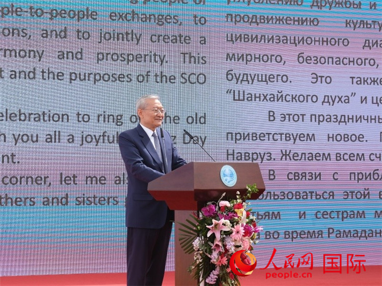 上海合作組織秘書長張明致辭。人民網(wǎng) 褚夢琦攝