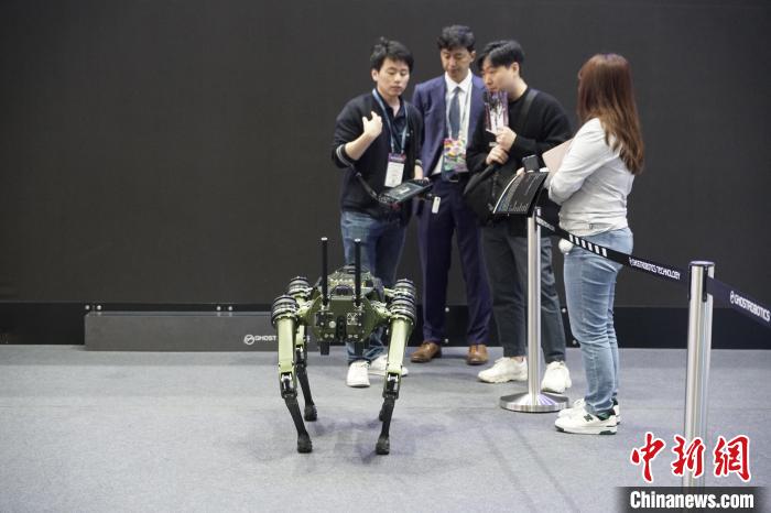 圖為觀眾在展會(huì)參觀機(jī)器人?！⑿?攝
