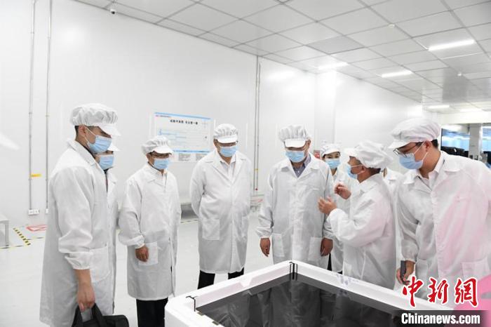 圖為蔡達峰一行在惠科電子(北海)科技產(chǎn)業(yè)園調(diào)研?！×趾?攝