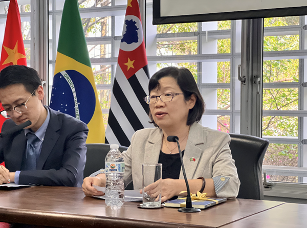 中國駐圣保羅總領(lǐng)事陳佩潔致辭。中國駐圣保羅總領(lǐng)館供圖