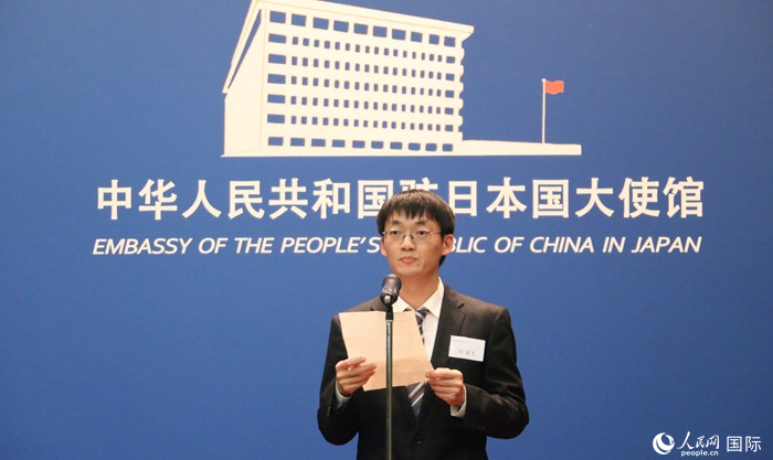 獲獎學(xué)生代表、大阪大學(xué)博士生劉亞飛發(fā)表感言。人民網(wǎng) 許可攝