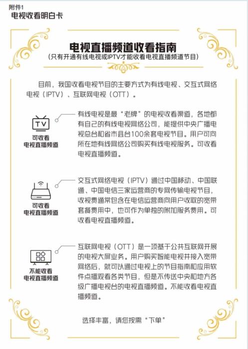 電視收看“明白卡”。