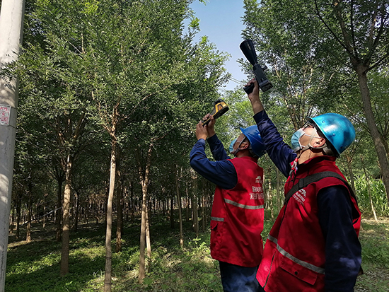 工作人員進(jìn)行紅外測(cè)溫及超聲波局部放電檢測(cè)。 王亮攝