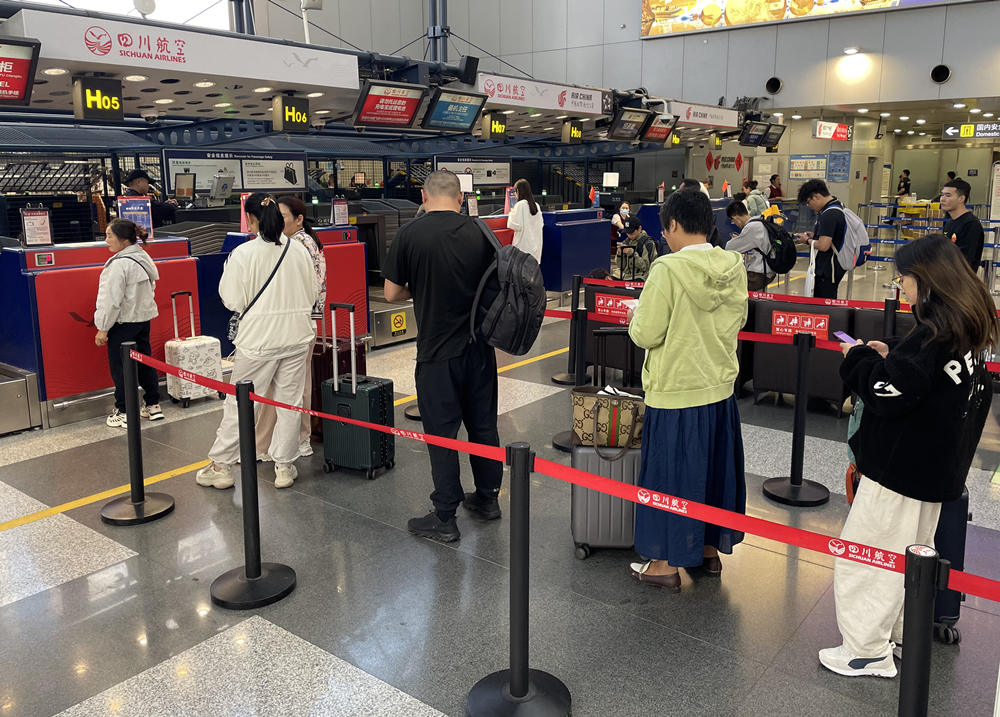 旅客在首都機(jī)場排隊(duì)辦理登機(jī)手續(xù)。人民網(wǎng)記者 喬雪峰攝