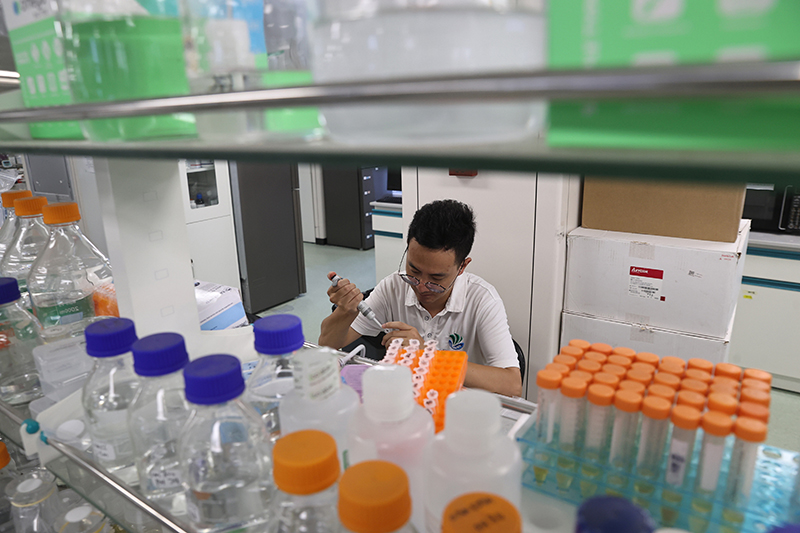 在三亞崖州灣科技城，一名青年科技工作者正在進行科研工作。