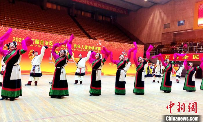 圖為西藏老年舞蹈隊齊跳傳統(tǒng)鍋莊舞?！∝暽＠?攝