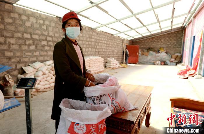 圖為寧重崗村村民扎西才措把自家的油菜籽送到合作社銷售?！〖卫杩h融媒體中心供圖